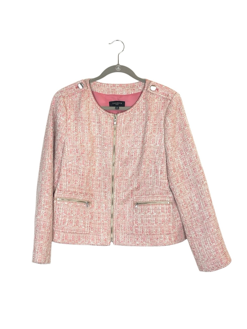 Talbots pink tweed jackie fit blazer size 16 petite preppy
